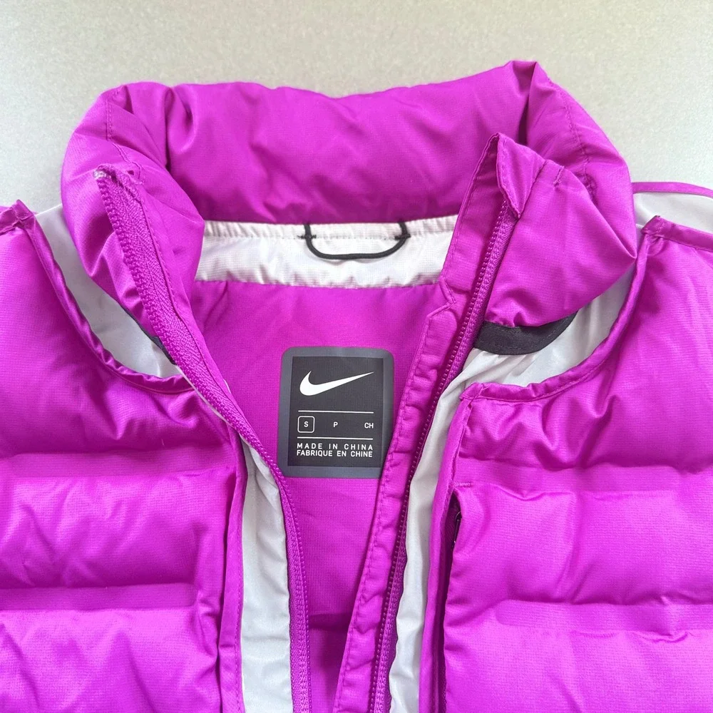 Nike Aeroloft 800 Down Running Vest Purple Magenta Womens Small Reflective Zip